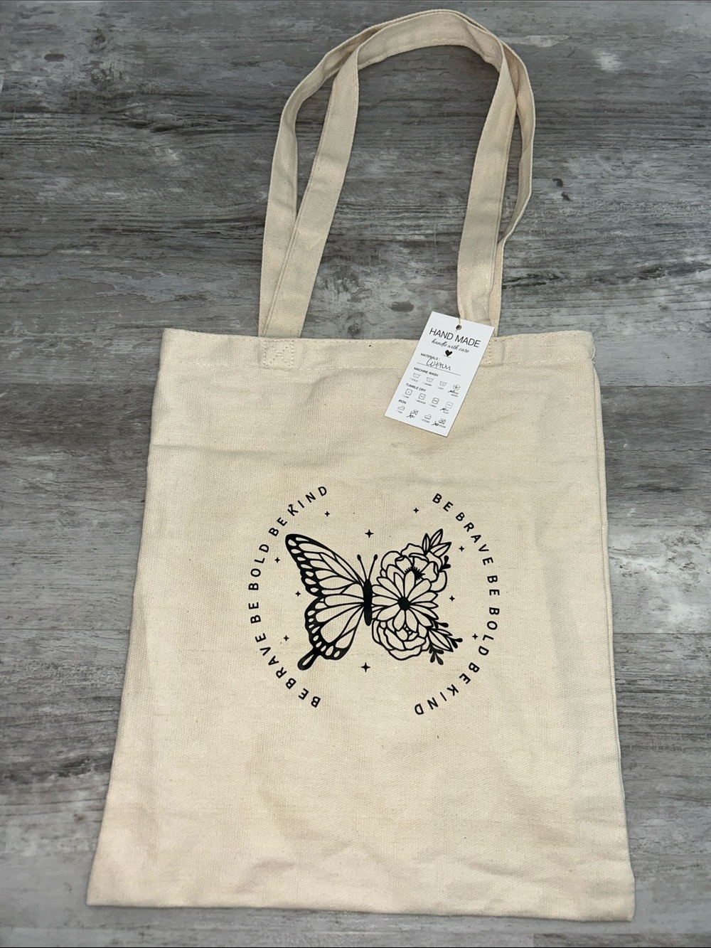Handmade Cream Canvas Tote Bag with Butterfly Floral Print
